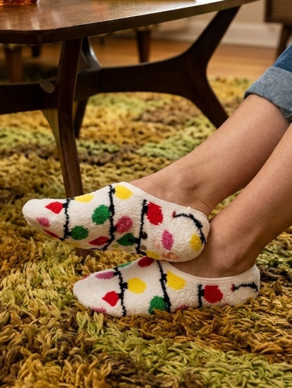 Mixit Cozy No Show Slipper Socks- Christmas Lights